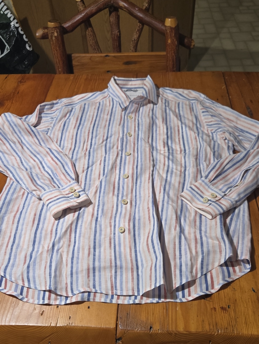 Tommy Bahama  Sz L Men's Striped Linen-Blend Button-Down Shirt
